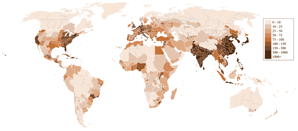 Bản đồ mật độ dân số thế giới