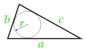 Diện tích của tam giác dọc theo bán kính của vòng tròn ghi và ba bên